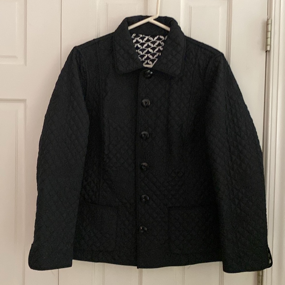 Talbots Black/Black and white Print reversible Quilted Jacket size large - Picture 3 of 3